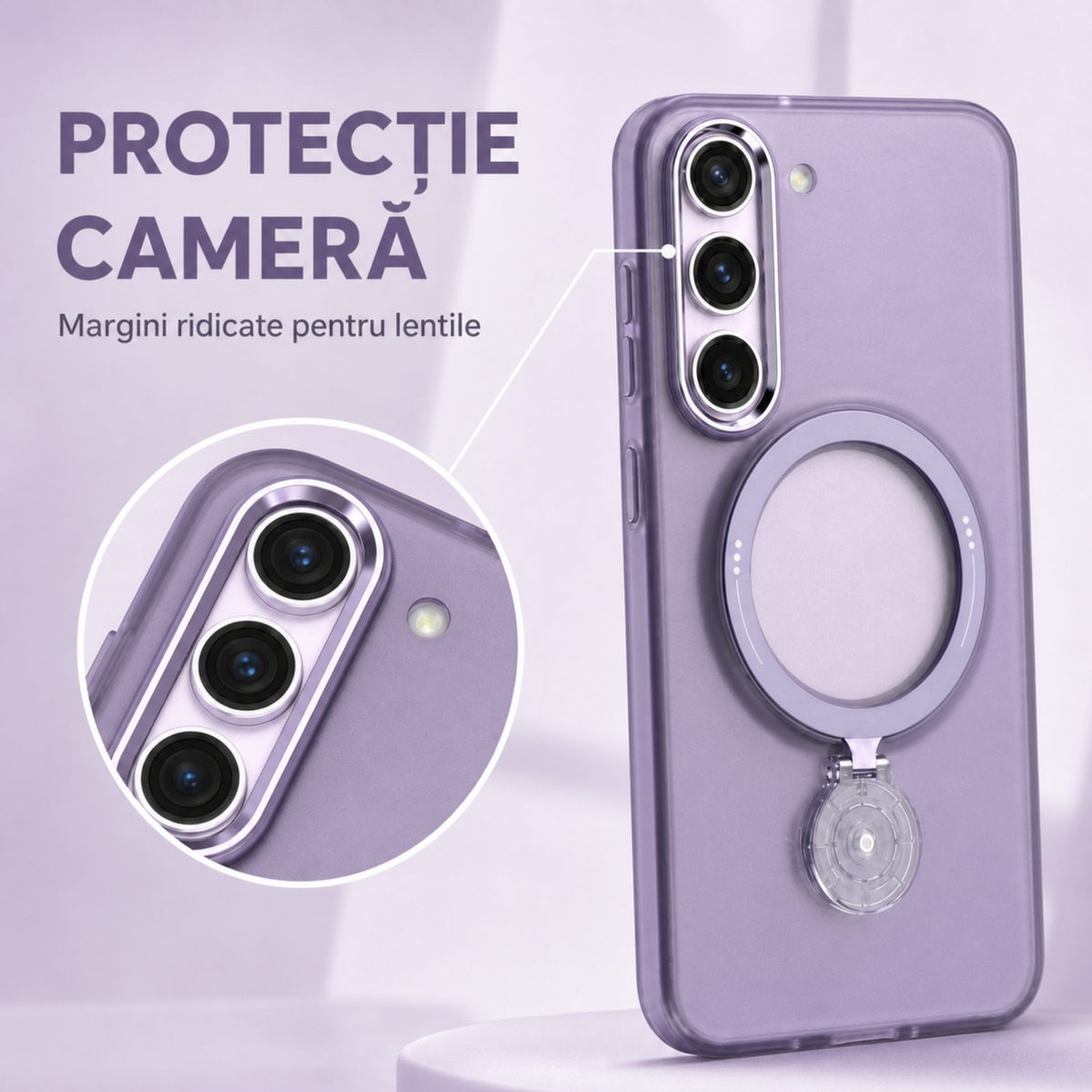 Husă Samsung Galaxy S23 Plus, magnetică MagSafe, mată, cu inel magnetic rotativ, mov