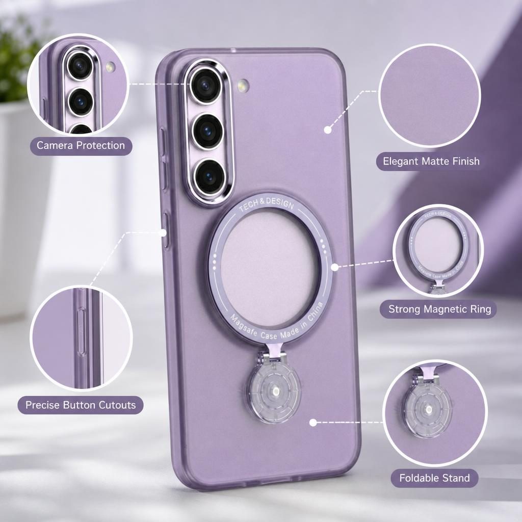 Husă Samsung Galaxy S23 Plus, magnetică MagSafe, mată, cu inel magnetic rotativ, mov