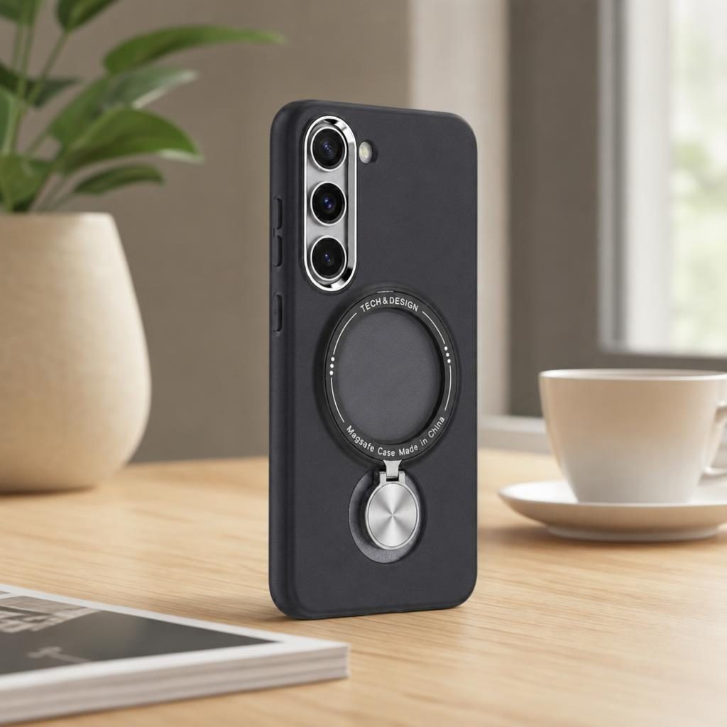Husă Samsung Galaxy S23 Plus, magnetică MagSafe, mată, cu inel magnetic rotativ, negru