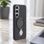 Husă Samsung Galaxy S23 Plus, magnetică MagSafe, mată, cu inel magnetic rotativ, negru