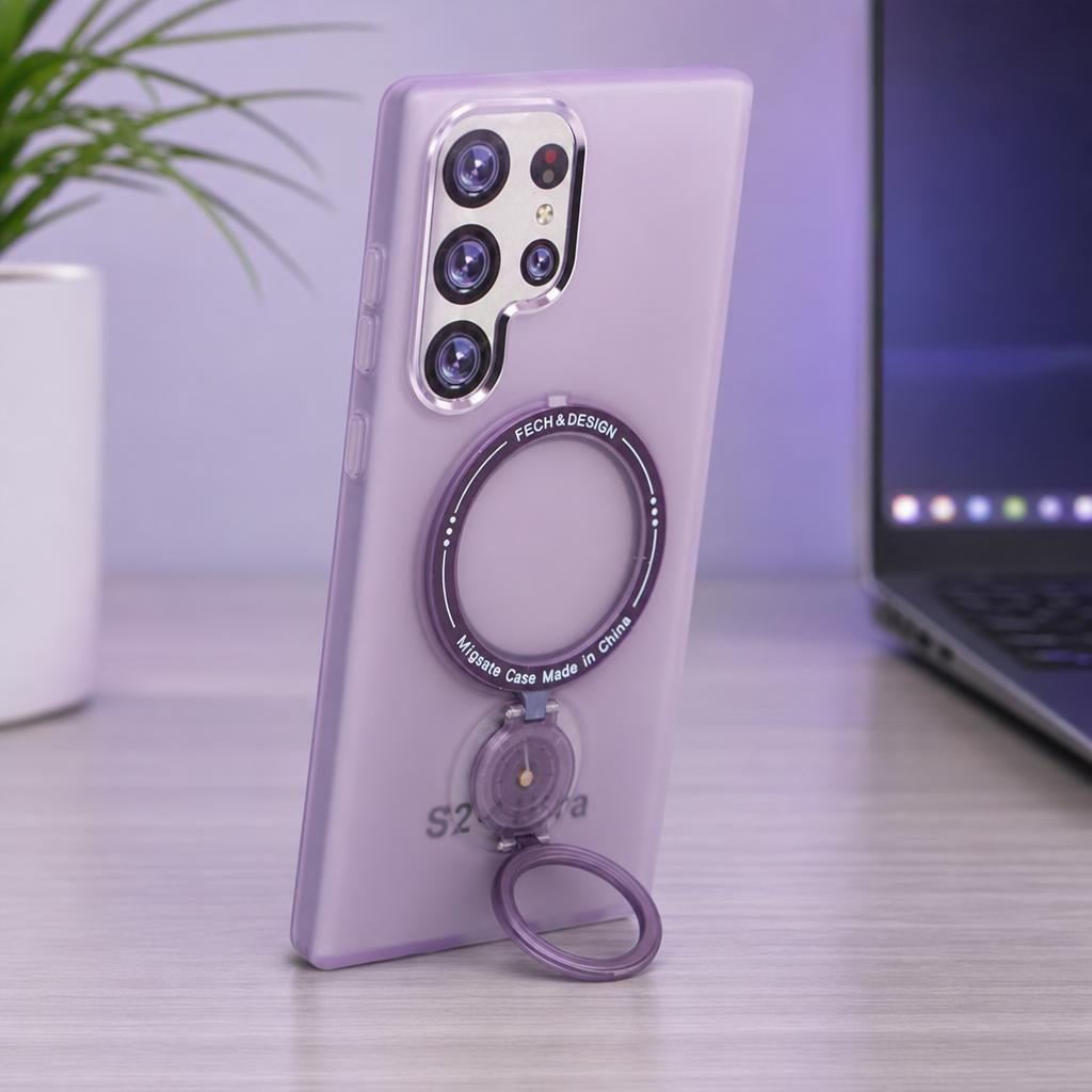 Husă Samsung Galaxy S23 Ultra, magnetică MagSafe, mată, cu inel magnetic rotativ, mov