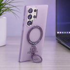 Husă Samsung Galaxy S23 Ultra, magnetică MagSafe, mată, cu inel magnetic rotativ, mov