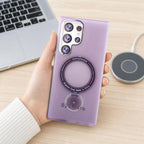 Husă Samsung Galaxy S23 Ultra, magnetică MagSafe, mată, cu inel magnetic rotativ, mov