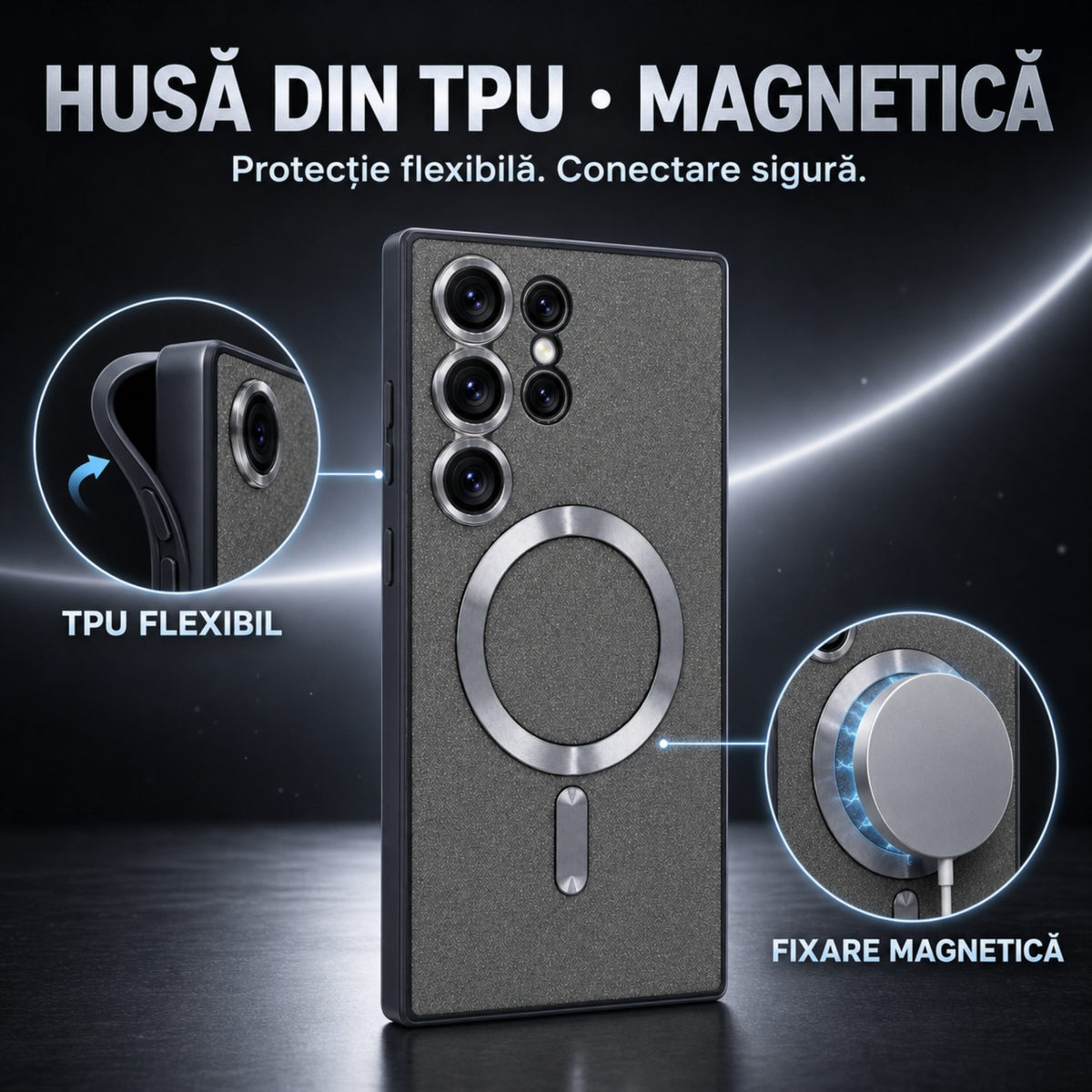 Husă Samsung Galaxy S23 Ultra, magnetică MagSafe, negru