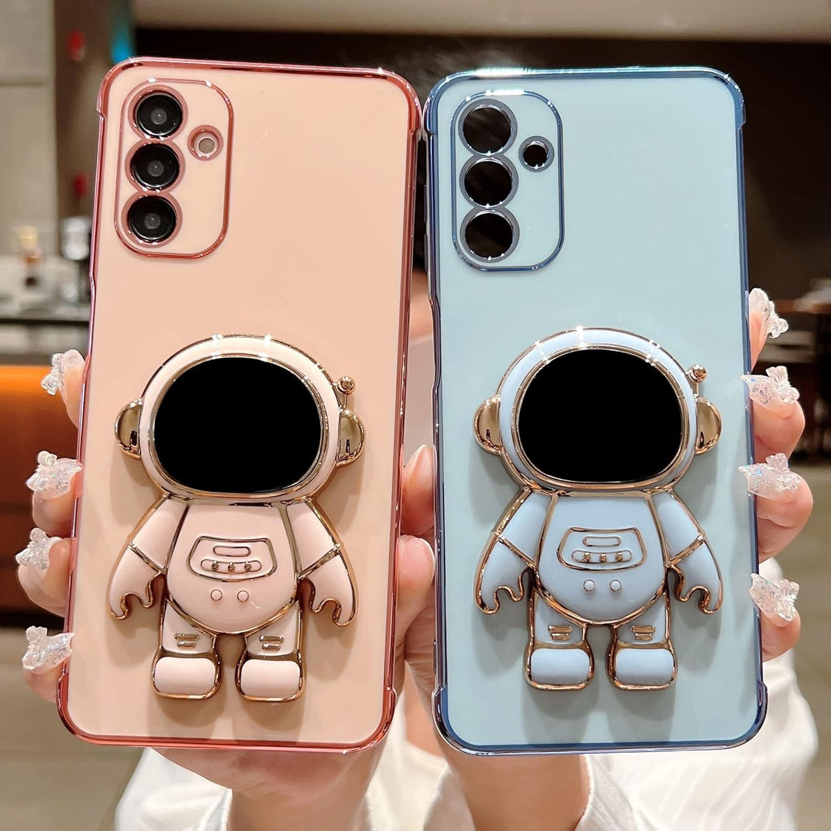 Husă Samsung Galaxy S24, antișoc, cu suport în formă de astronaut, roz