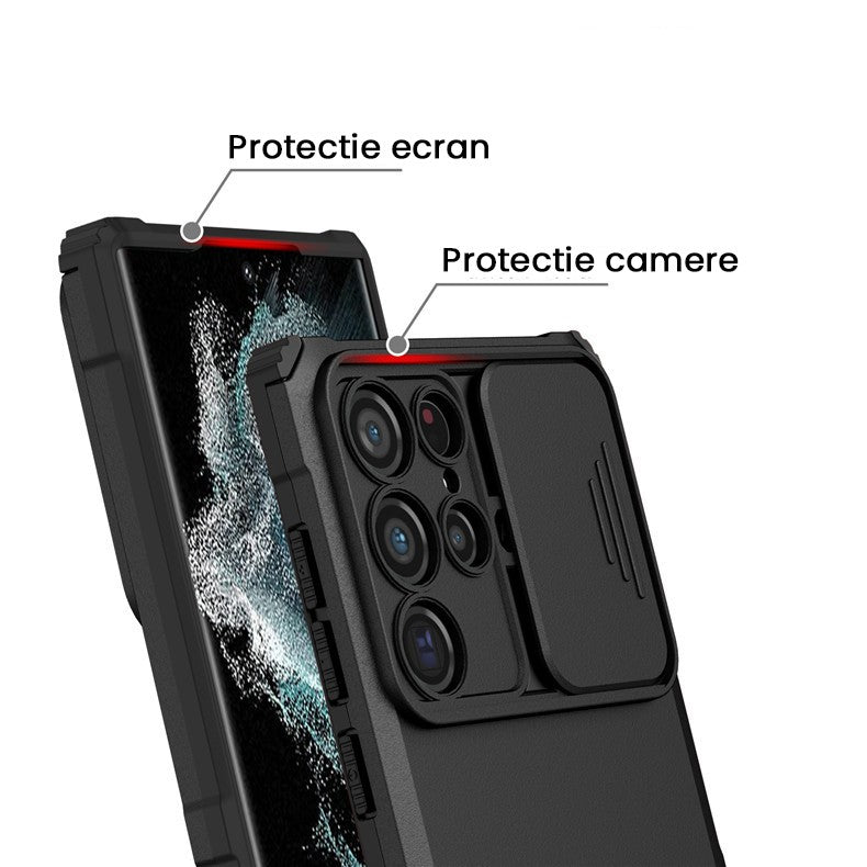 Husă Samsung Galaxy S24 FE, ultra-rezistentă cu suport, negru