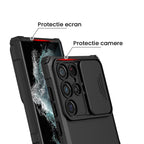 Husă Samsung Galaxy S24 FE, ultra-rezistentă cu suport, negru