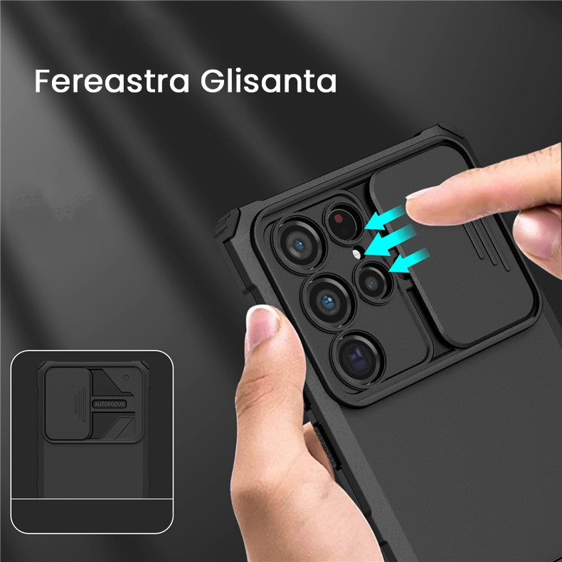 Husă Samsung Galaxy S24 FE, ultra-rezistentă cu suport, negru