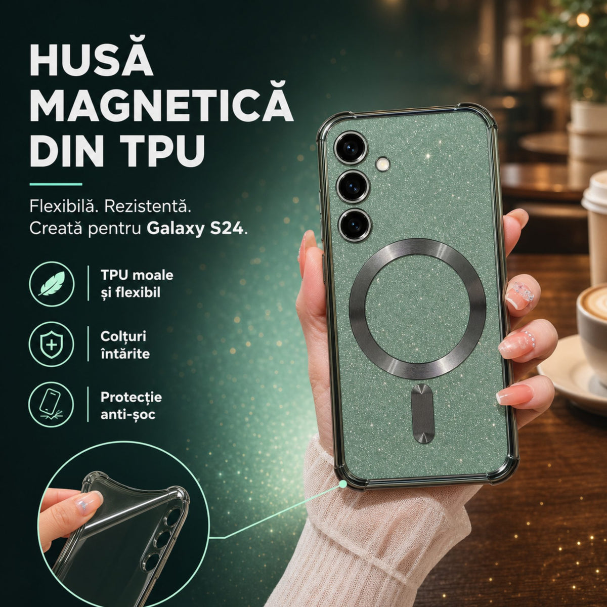 Husă Samsung Galaxy S24 Plus, magnetică MagSafe, verde