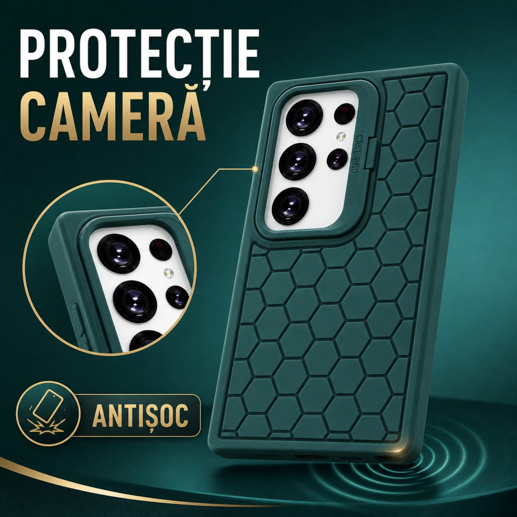Husă Samsung Galaxy S24 Ultra, antișoc, cu model 3D și inel la cameră, verde