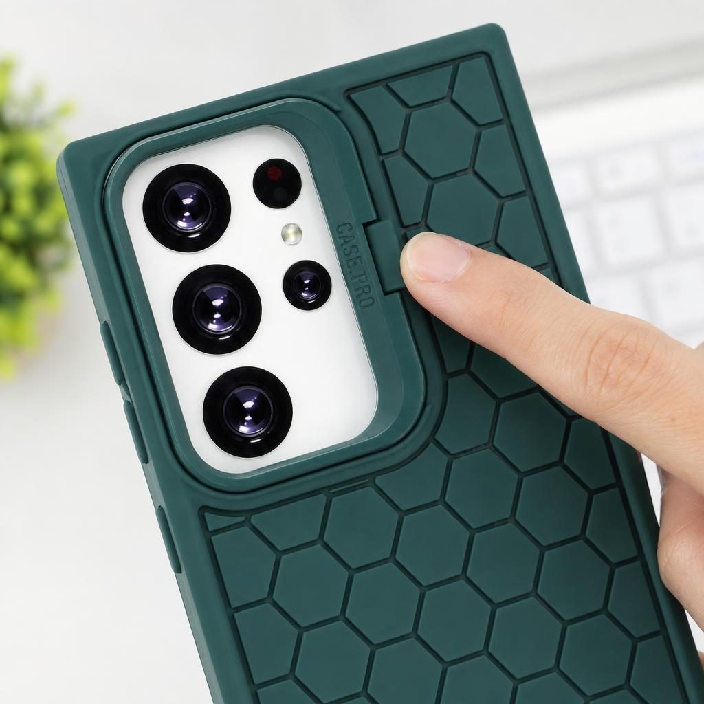 Husă Samsung Galaxy S24 Ultra, antișoc, cu model 3D și inel la cameră, verde