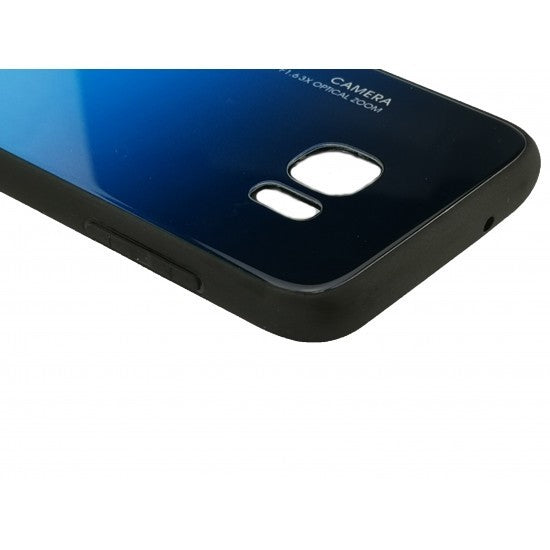 Husă Samsung Galaxy S7 Edge, cu spate din sticlă în degrade, albastru