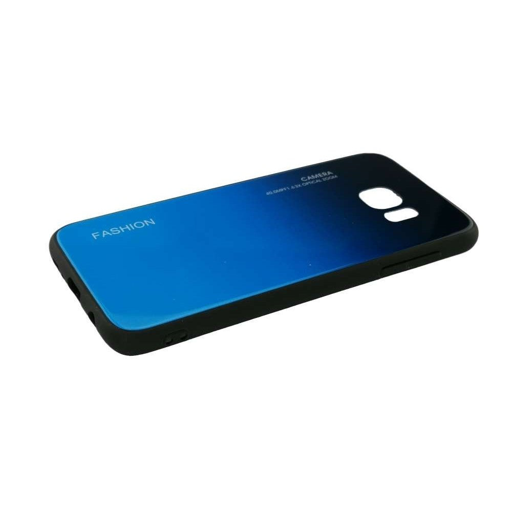 Husă Samsung Galaxy S7 Edge, cu spate din sticlă în degrade, albastru
