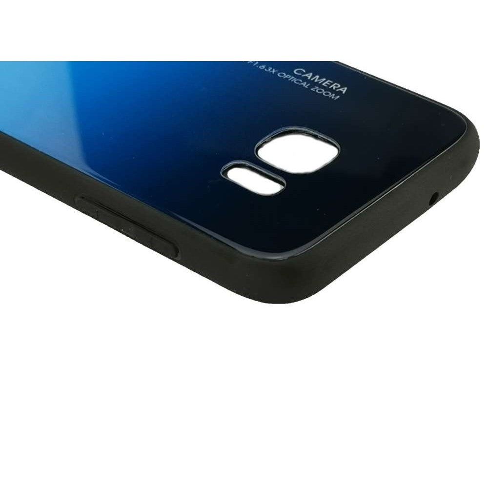 Husă Samsung Galaxy S7 Edge, cu spate din sticlă în degrade, albastru