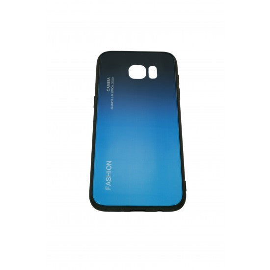 Husă Samsung Galaxy S7 Edge, cu spate din sticlă în degrade, albastru