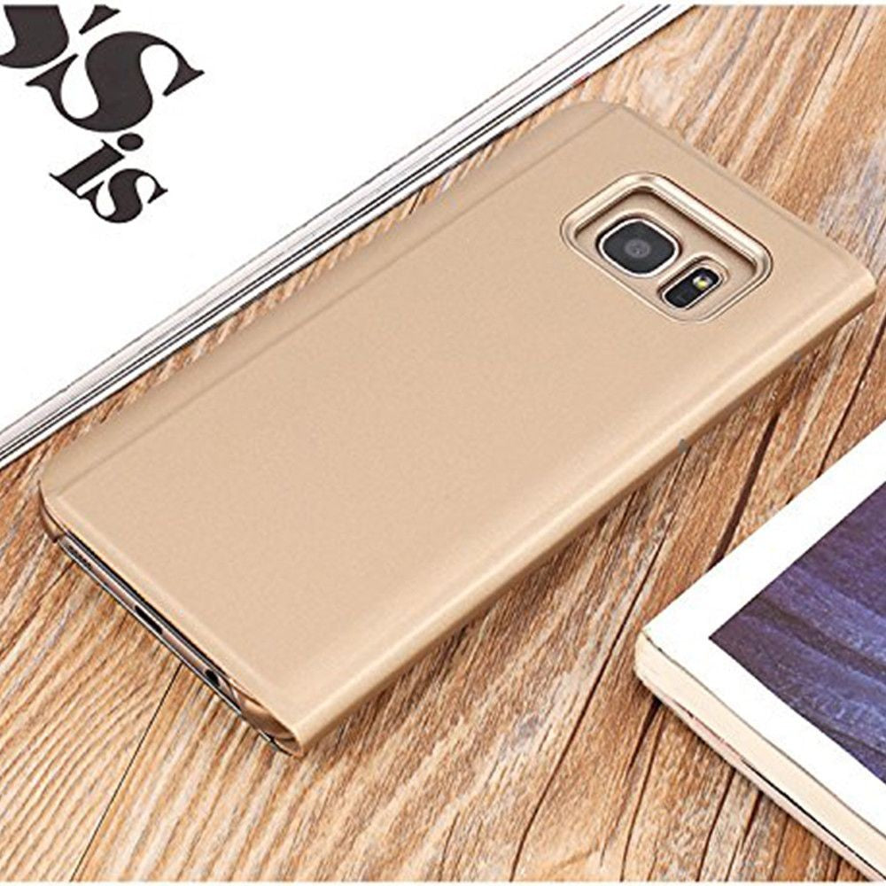 Husă Samsung Galaxy S7 Edge, tip carte cu oglindă, auriu