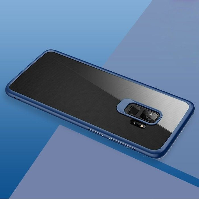 Husă Samsung Galaxy S9 Plus, transparentă, cu ramă colorată, transparent/albastru