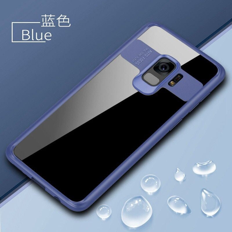 Husă Samsung Galaxy S9, spate rigid, transparentă, cu ramă colorată, albastru