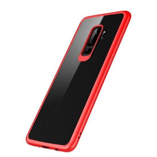 Husă Samsung Galaxy S9, transparentă, cu ramă colorată, transparent/roșu