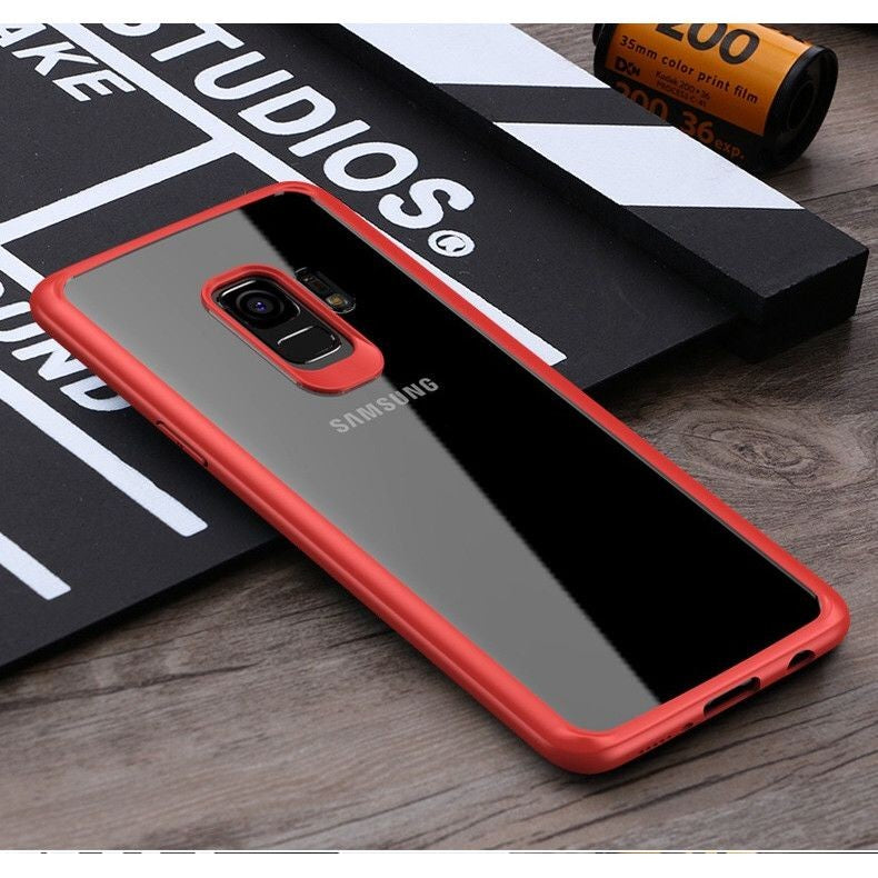 Husă Samsung Galaxy S9, transparentă, cu ramă colorată, transparent/roșu