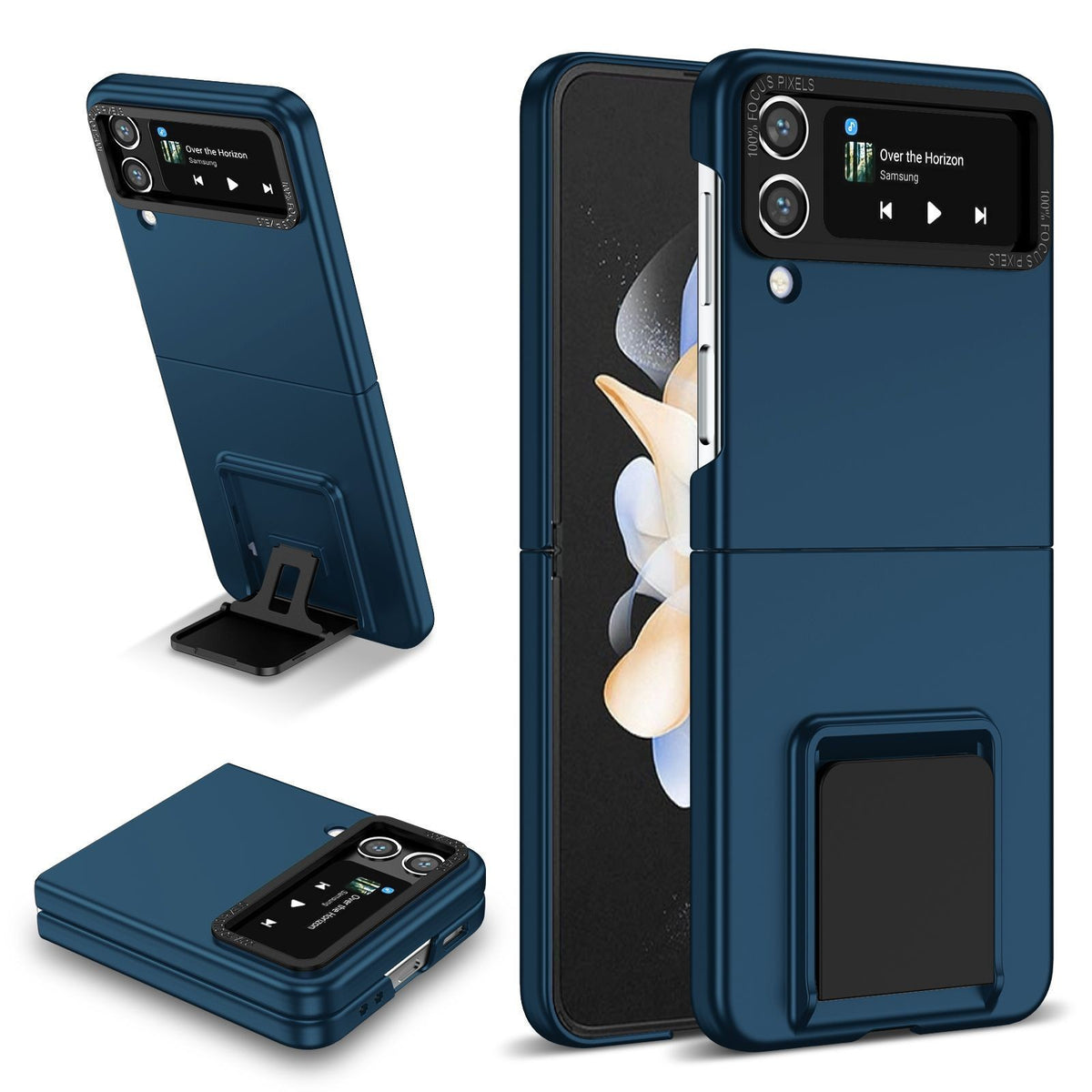 Husă Samsung Galaxy Z Flip 5, din PC, cu suport pliabil, albastru