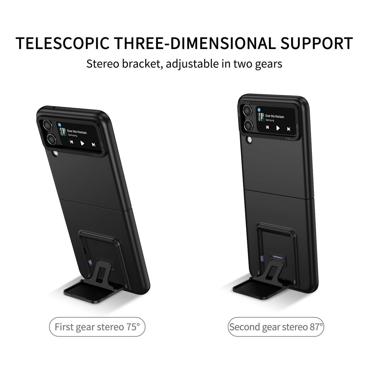 Husă Samsung Galaxy Z Flip 5, din PC, cu suport pliabil, negru