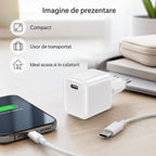 Încărcător GaN 30W USB-C Mini Ice Cube, compatibil iPhone, alb