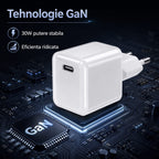 Încărcător GaN 30W USB-C Mini Ice Cube, compatibil iPhone, alb