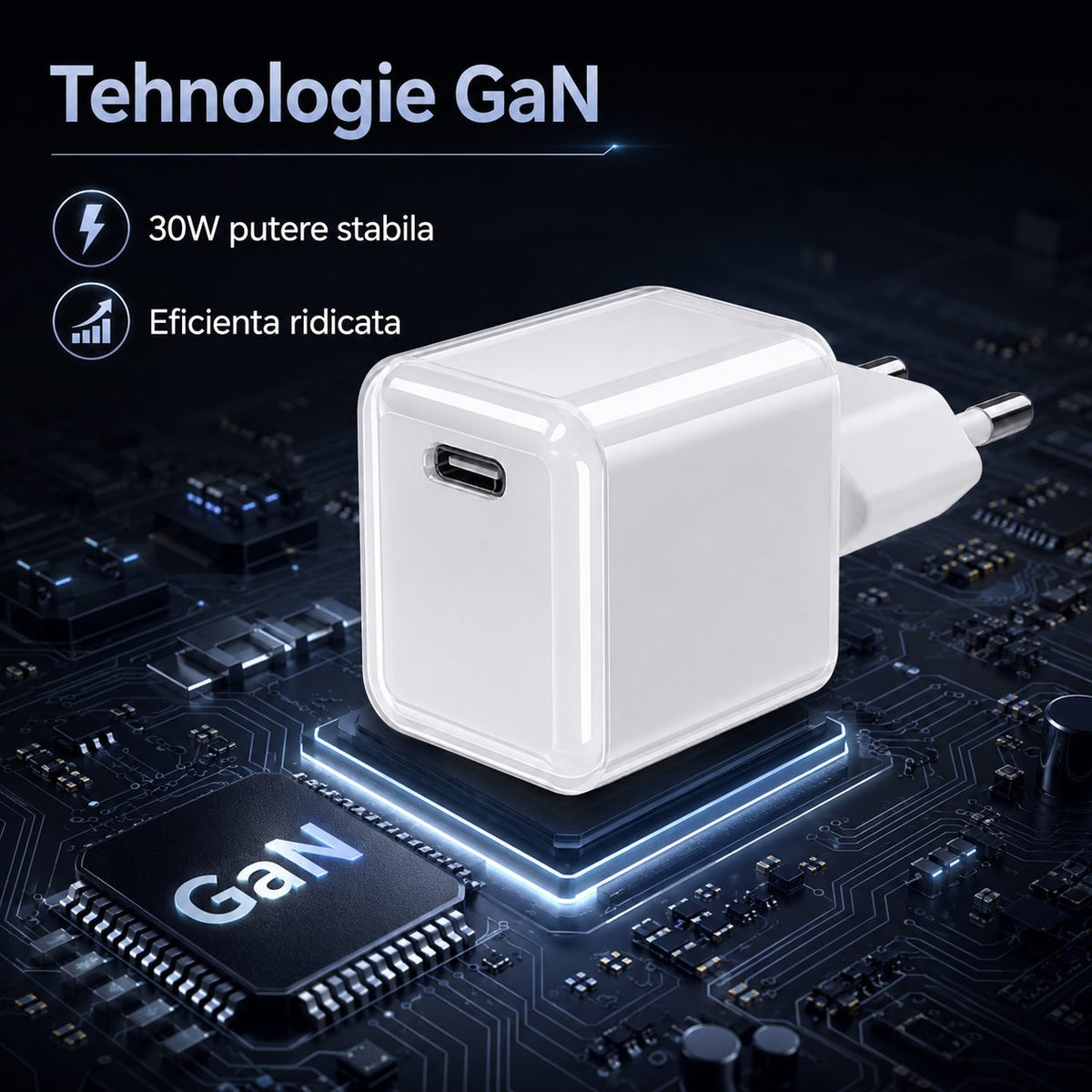 Încărcător GaN 30W USB-C Mini Ice Cube, compatibil iPhone, alb