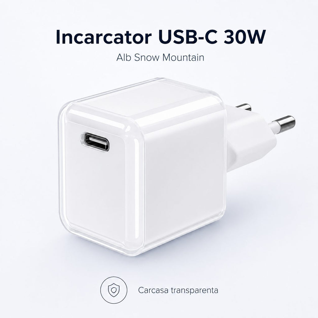 Încărcător GaN 30W USB-C Mini Ice Cube, compatibil iPhone, alb