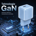 Încărcător GaN 30W USB-C Mini Ice Cube, compatibil iPhone, albastru