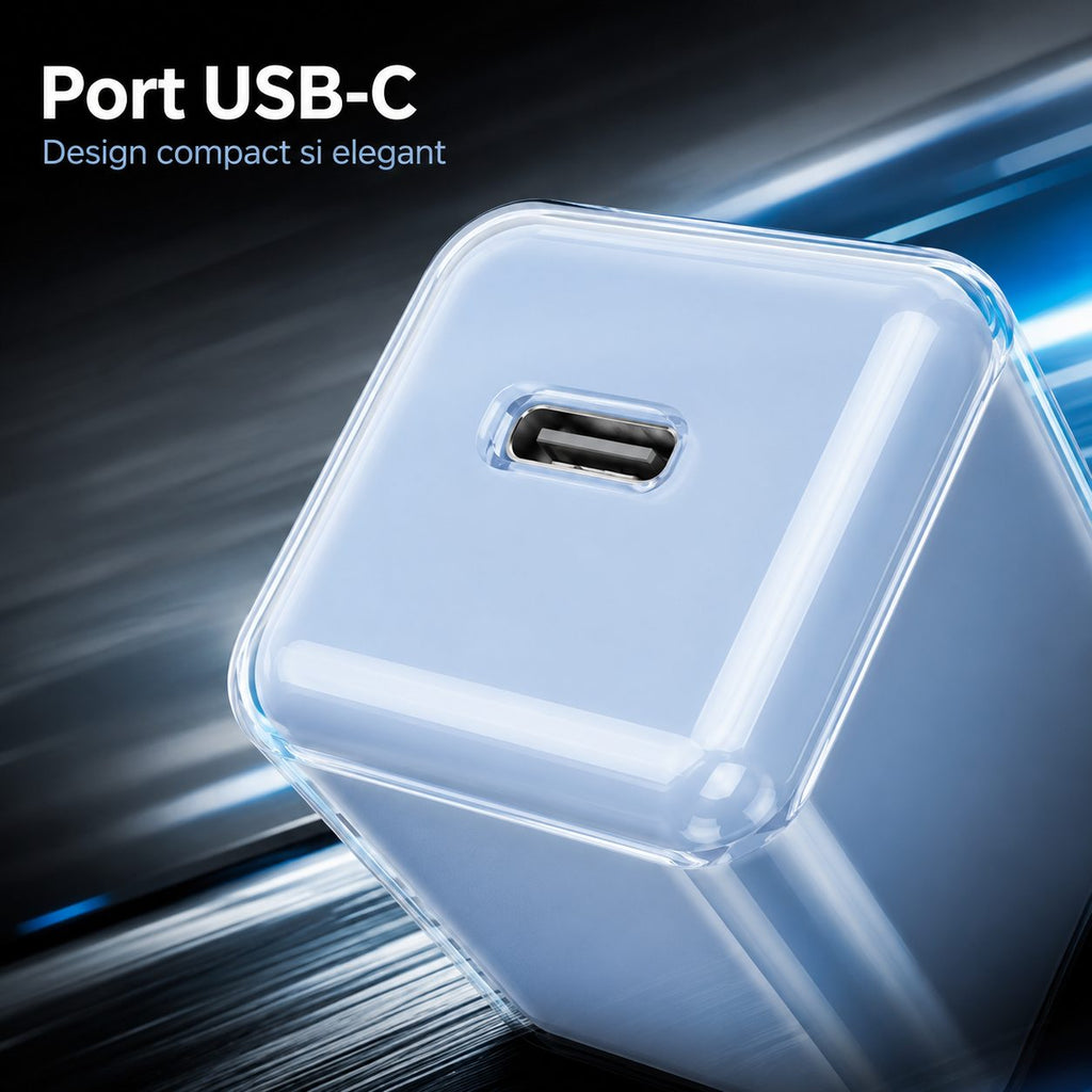 Încărcător GaN 30W USB-C Mini Ice Cube, compatibil iPhone, albastru