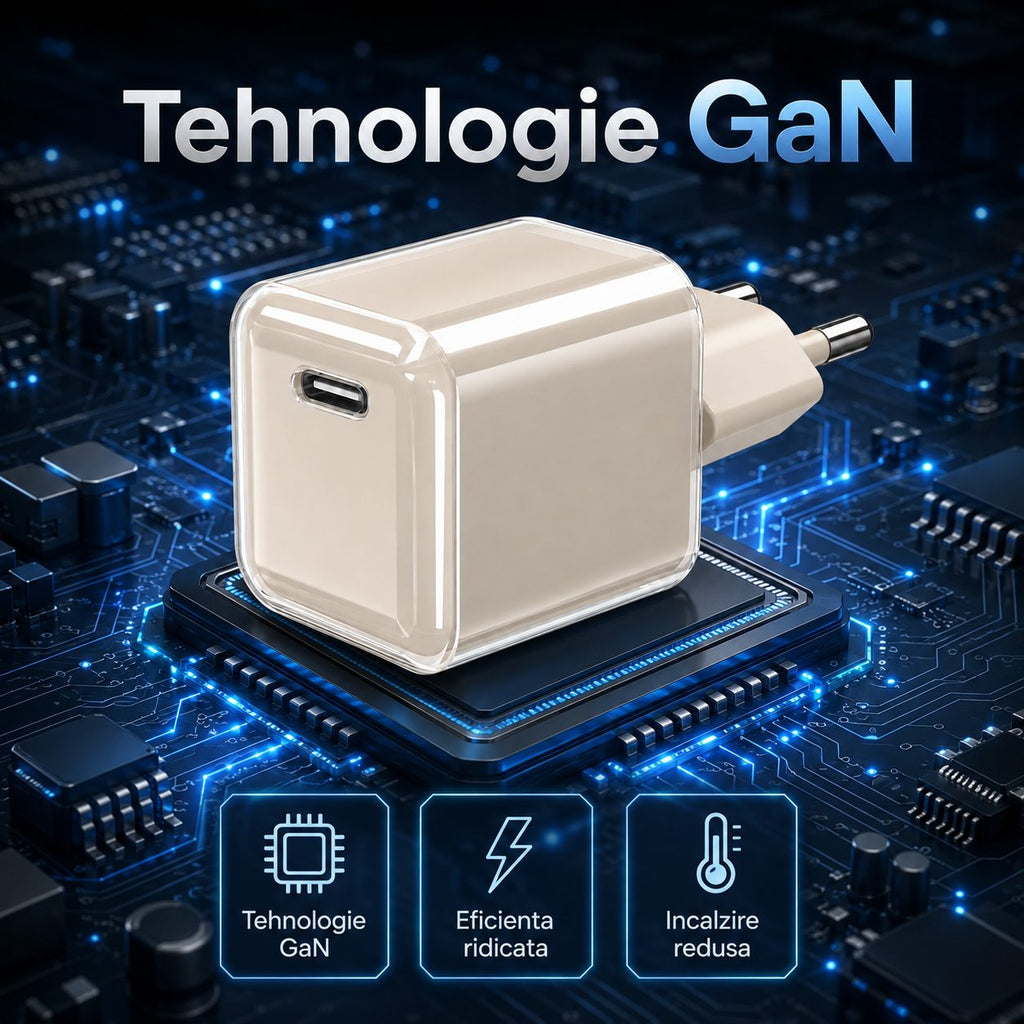 Încărcător GaN 30W USB-C Mini Ice Cube, compatibil iPhone, crem