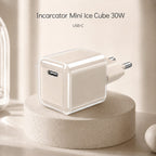 Încărcător GaN 30W USB-C Mini Ice Cube, compatibil iPhone, crem