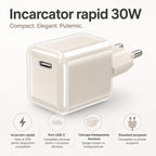 Încărcător GaN 30W USB-C Mini Ice Cube, compatibil iPhone, crem
