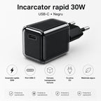 Încărcător GaN 30W USB-C Mini Ice Cube, compatibil iPhone, negru