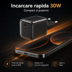 Încărcător GaN 30W USB-C Mini Ice Cube, compatibil iPhone, negru