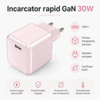 Încărcător GaN 30W USB-C Mini Ice Cube, compatibil iPhone, roz