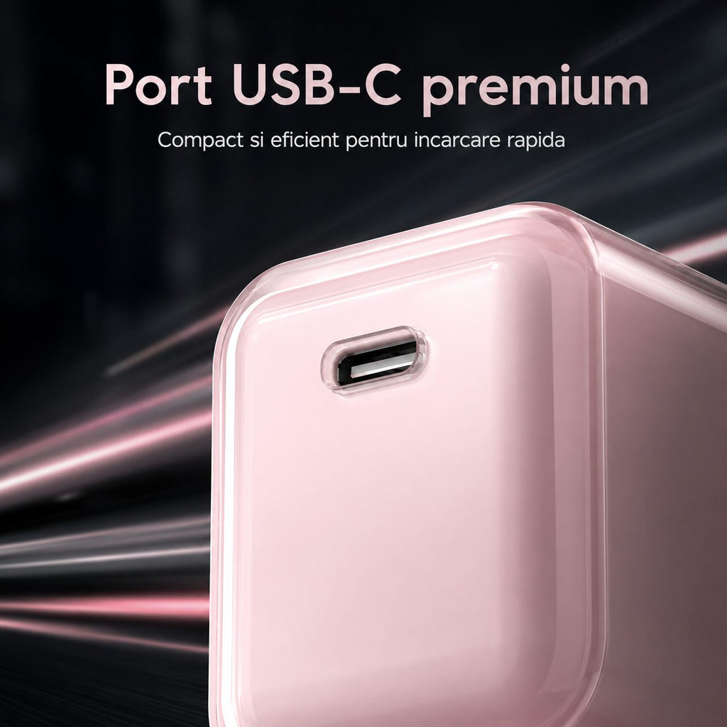 Încărcător GaN 30W USB-C Mini Ice Cube, compatibil iPhone, roz