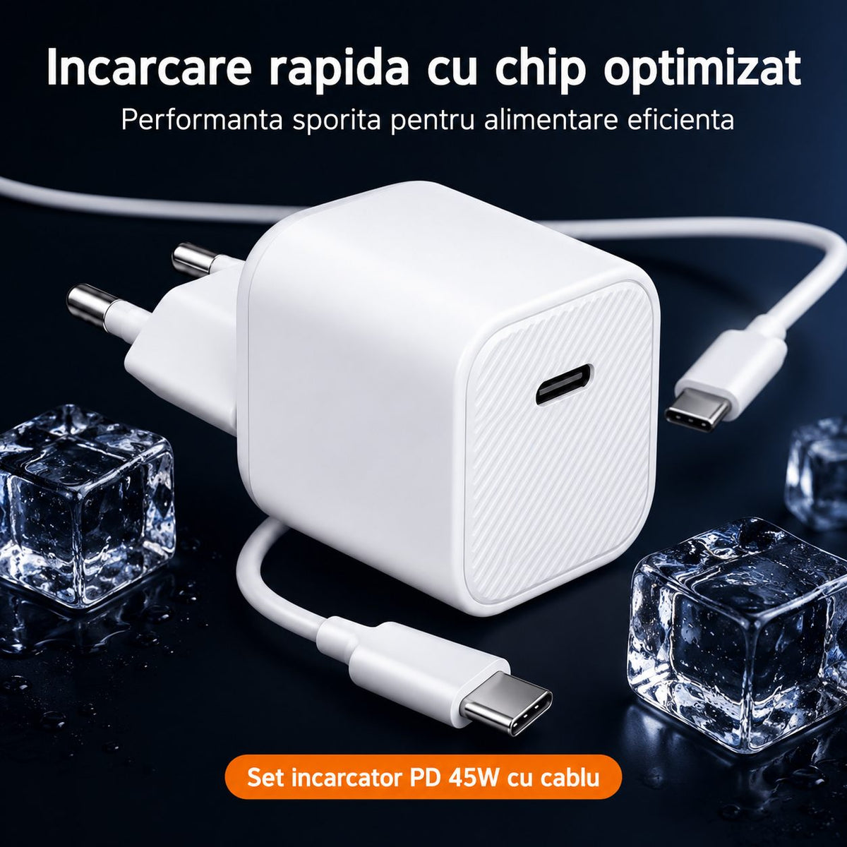 Încărcător rapid 45W USB-C compact, compatibil iPhone