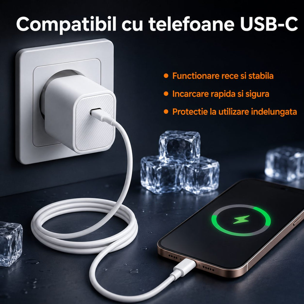Încărcător rapid 45W USB-C compact, compatibil iPhone