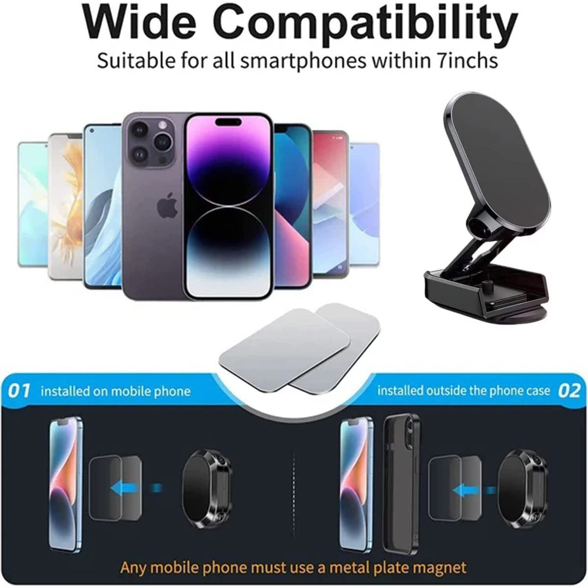 Suport auto magnetic pliabil, pentru orice telefon