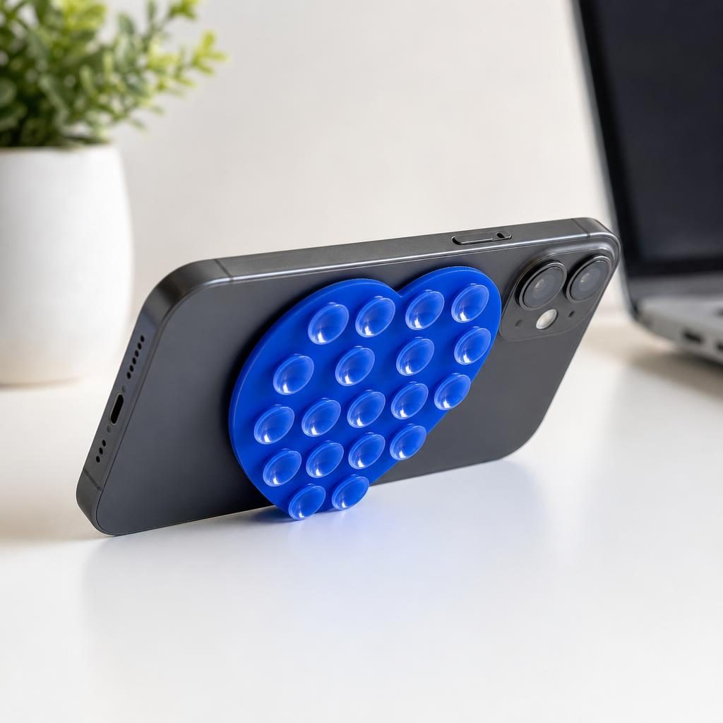 Suport cu ventuze pentru telefon, inimă albastră