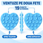 Suport cu ventuze pentru telefon, inimă bleu