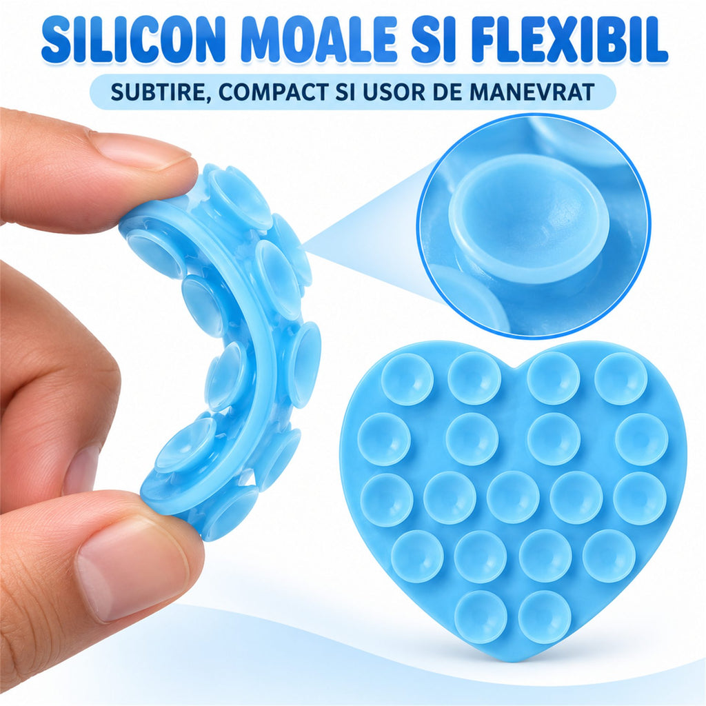 Suport cu ventuze pentru telefon, inimă bleu