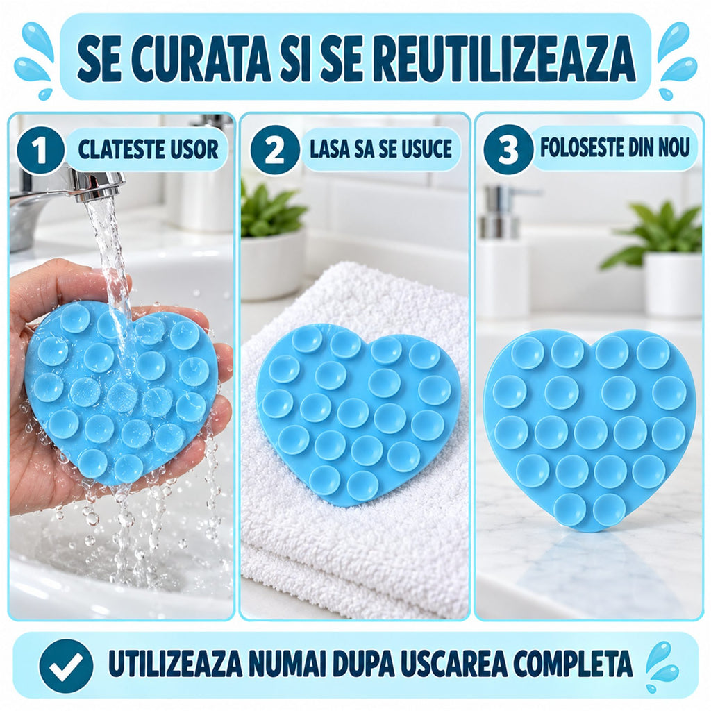 Suport cu ventuze pentru telefon, inimă bleu