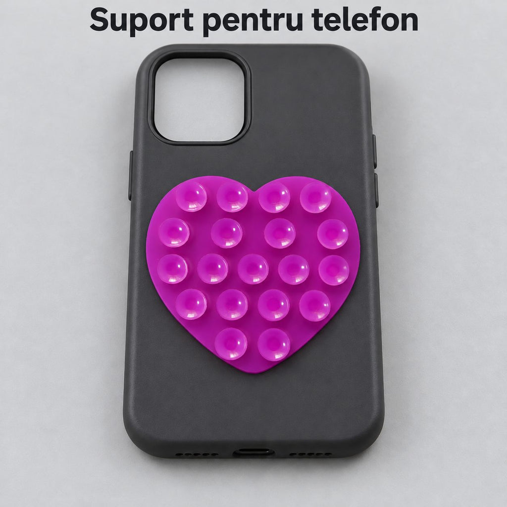 Suport cu ventuze pentru telefon, inimă mov