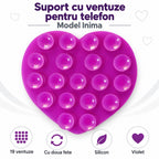 Suport cu ventuze pentru telefon, inimă mov