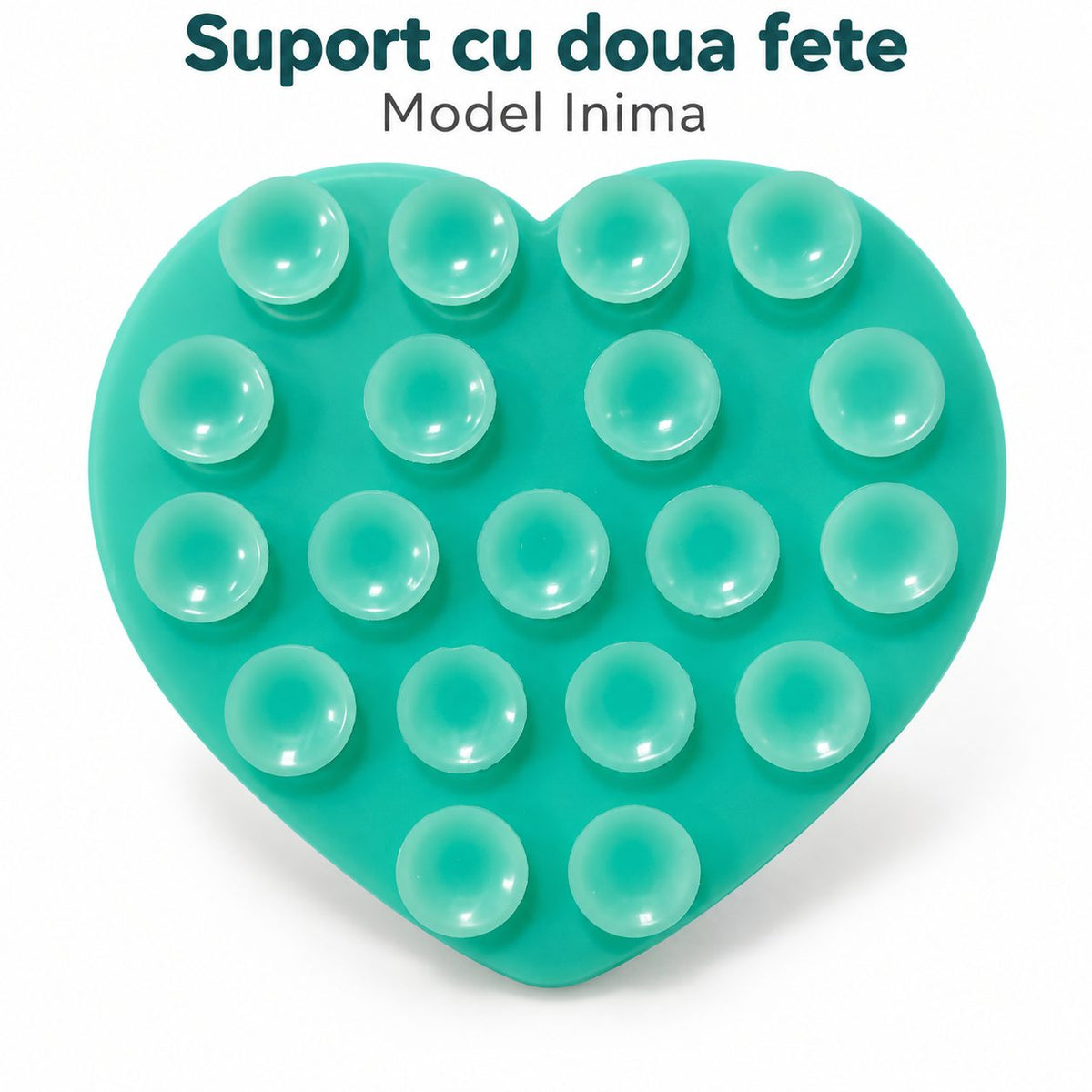 Suport cu ventuze pentru telefon, inimă turcoaz