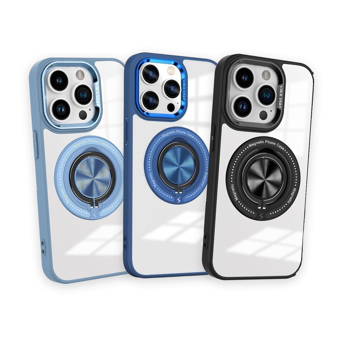 Trio Titirez · huse antișoc cu inel rotativ · bleu, bleumarin, negru, iPhone 16 Pro